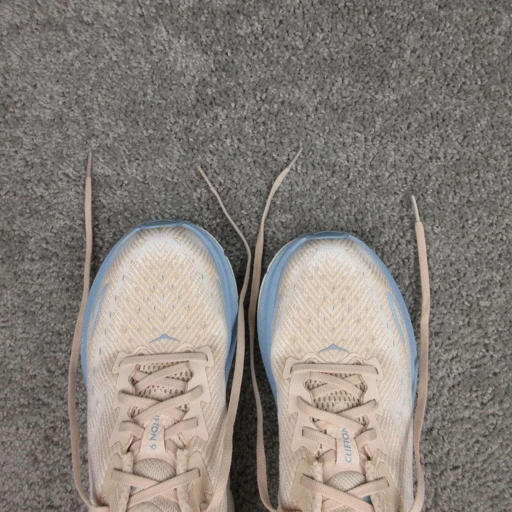 Hoka One One Sneakers Womens Size 9 B US Beige Blue Clifton 9 Shoes Trainers